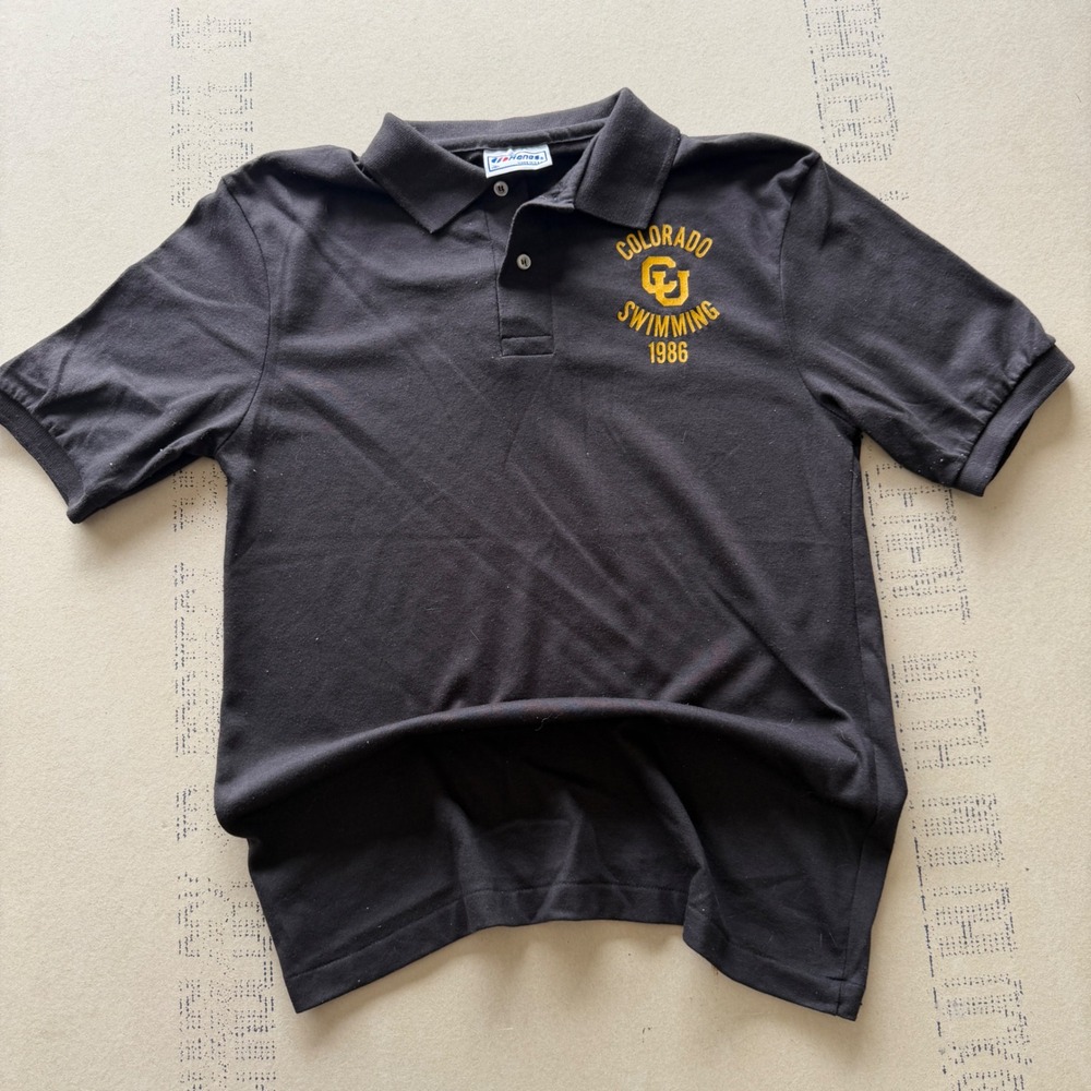 Vintage 80s Hanes Colorado CU Swimming 1986 Polo Shirt